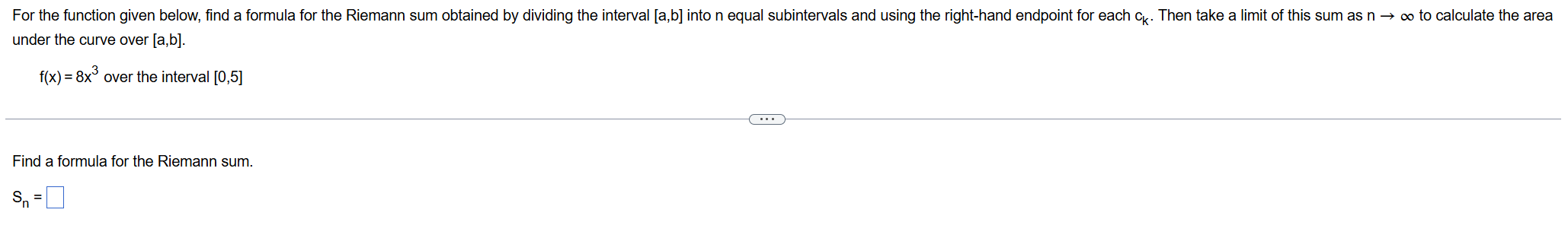 under the curve over a , b . f ( x ) = 8 x 3 over