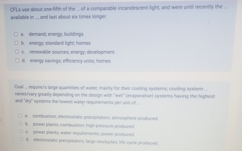 CFLs use about one - fifth of the . . . of a