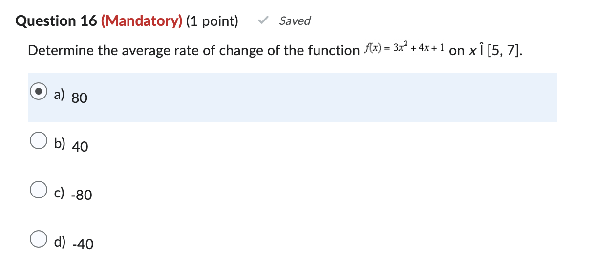 Question 1 6 ( M a n d a t o r y ) ( 1 point )