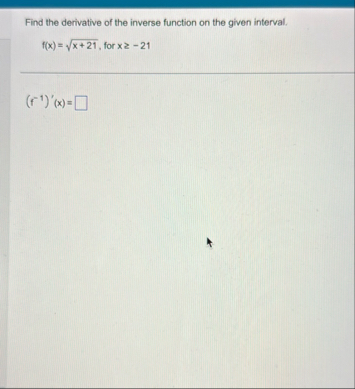 Find the derivative of the inverse function on