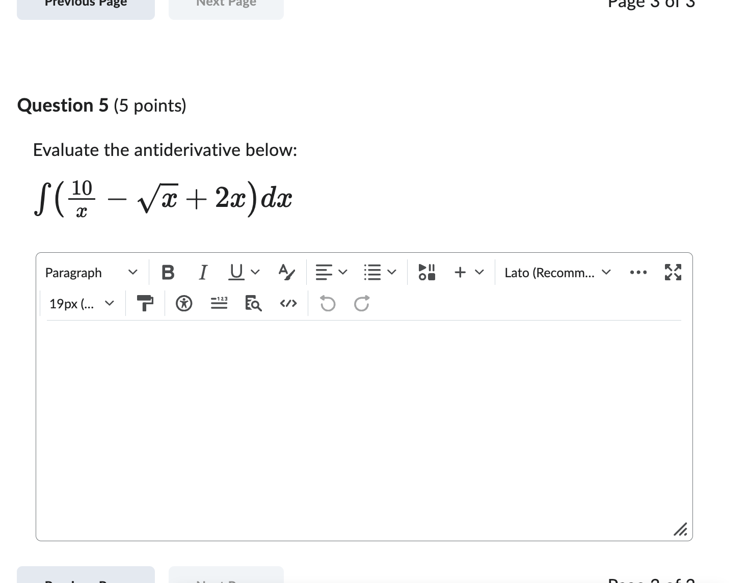 Question 5 ( 5 points ) Evaluate the