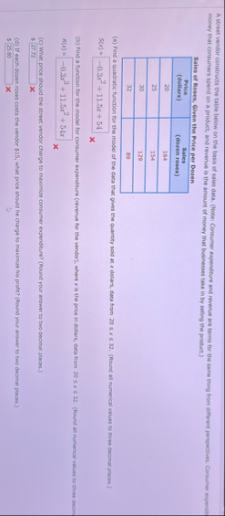 A street vendor constructs the table below on the