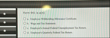 Form 9 4 1 is a ( n ) a . Employee Withholding