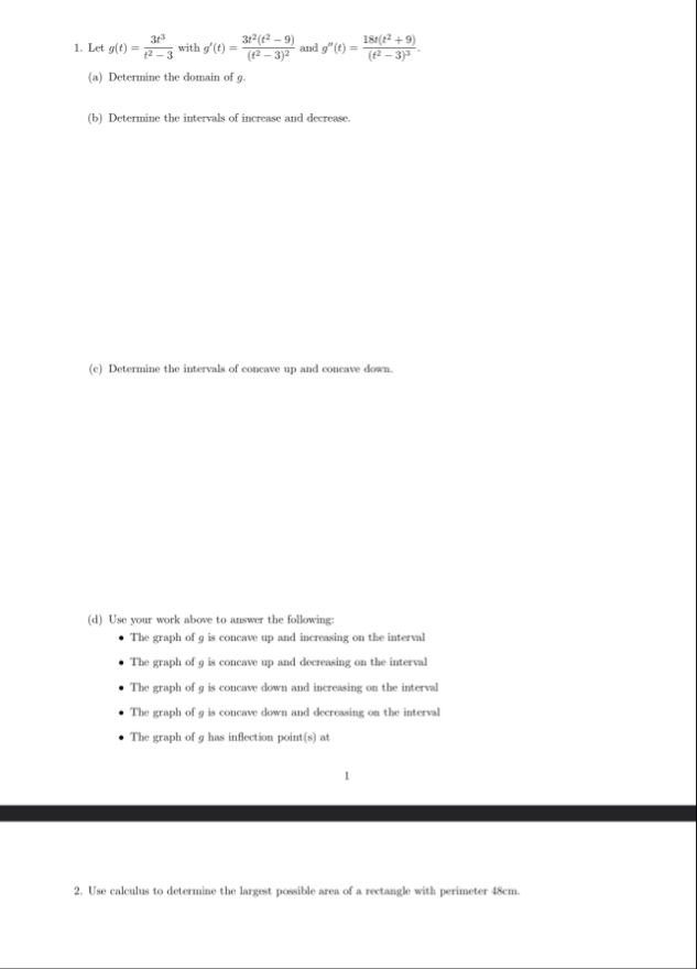Let g ( t ) = 3 t 3 t 2 - 3 with g ' ( t ) = 3 t