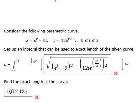 Consider the following parametric curve. x = e t