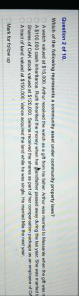 Question 2 of 1 0 . Which of the following