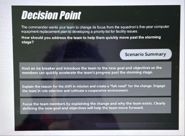 Decision Point The commander warts your team to