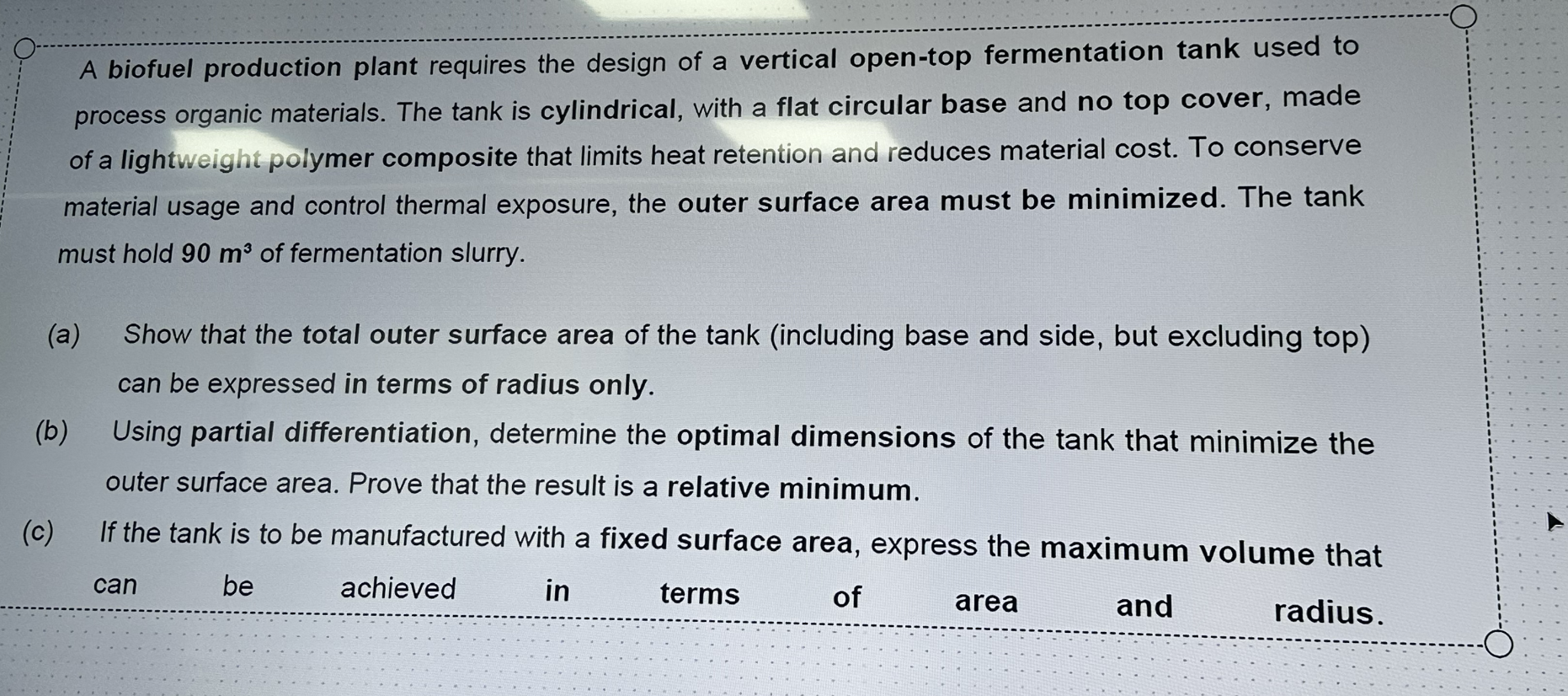 A biofuel production plant requires the design of