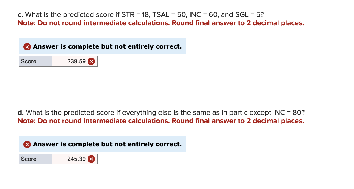 c . What is the predicted score if \ ( \ mathrm {