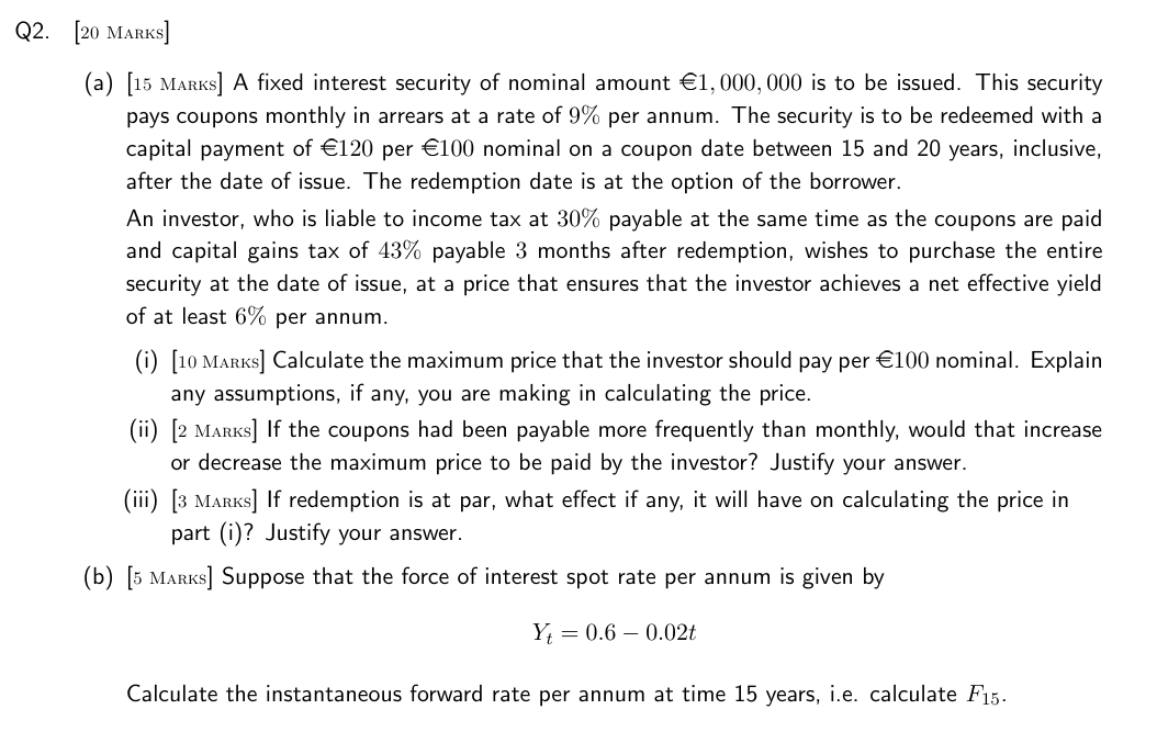Q 2 . [ 2 0 Marks ] ( a ) [ 1 5 Marks ] A fixed