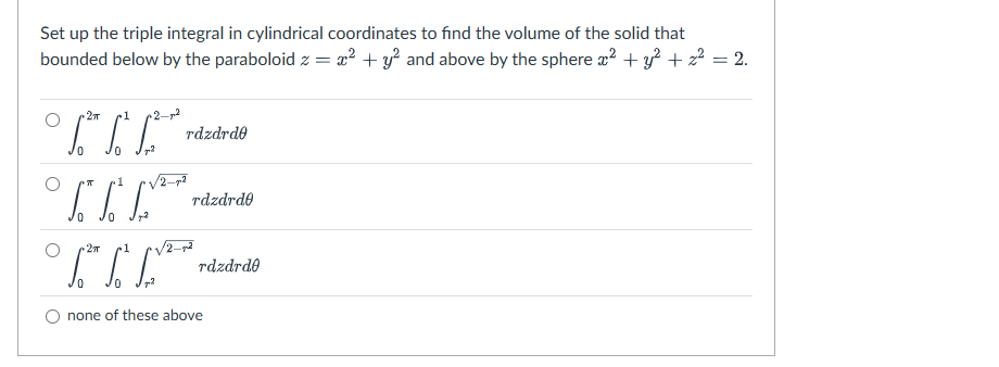 Set u p the triple integral i n cylindrical
