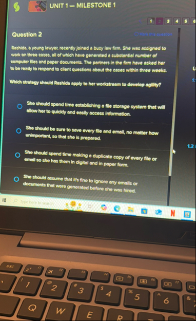 UNIT 1 - MILESTONE 1 1 z 3 4 5 6 Question 2
