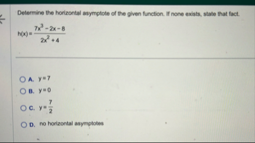Determine the horizontal asymptote of the given