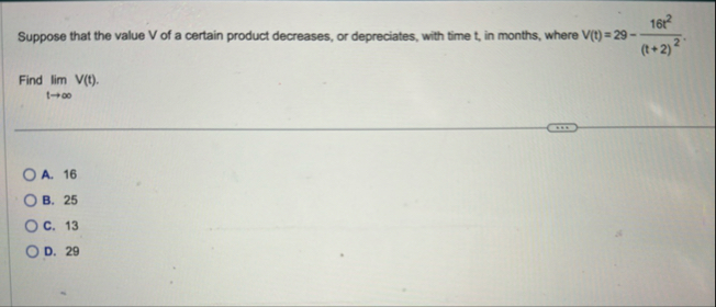 Suppose that the value V of a certain product
