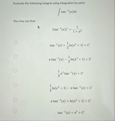 Evaluate the following integral using integration