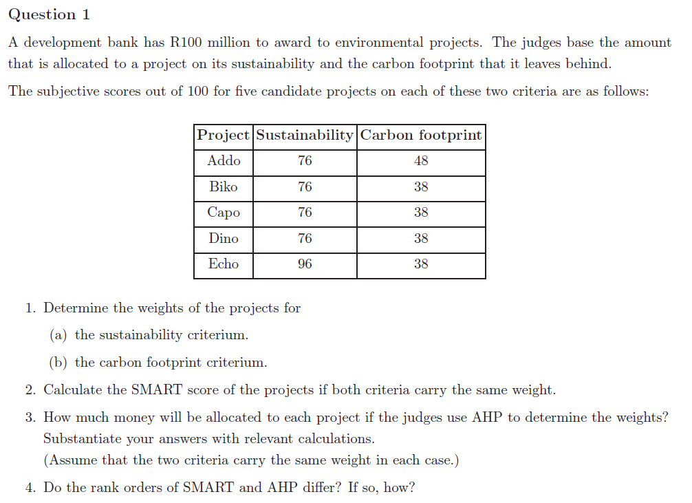 Question 1 A development bank has R 1 0 0 million