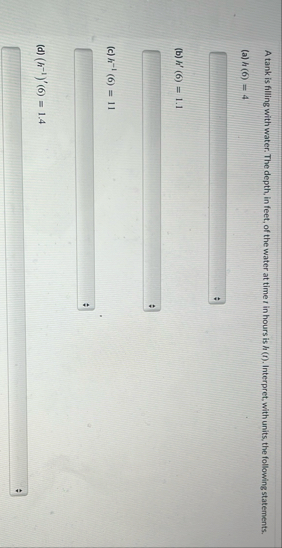 A tank is filling with water. The depth, in feet,