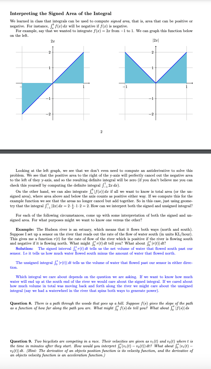 Interpreting the Signed Area o f the Integral W e