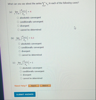 What can you say about the series n ? , in each