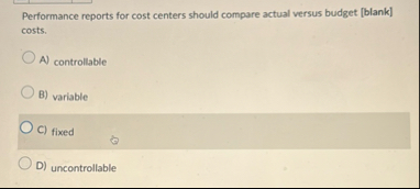 Performance reports for cost centers should