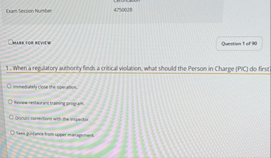 Exam Session Number 4 7 5 0 0 2 8 MARK SOR REVICW