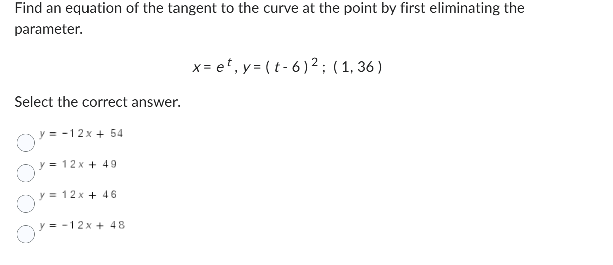 Find a n equation o f the tangent t o the curve a