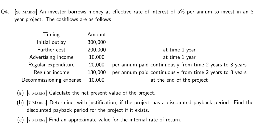 Q 4 . [ 2 0 Marks ] An investor borrows money at