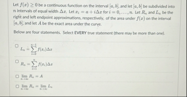 Let f ( x ) 0 be a continuous function on the