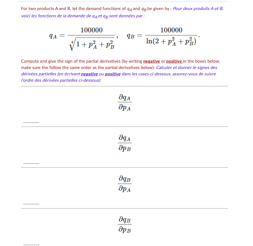 For two products A and B , let the demand