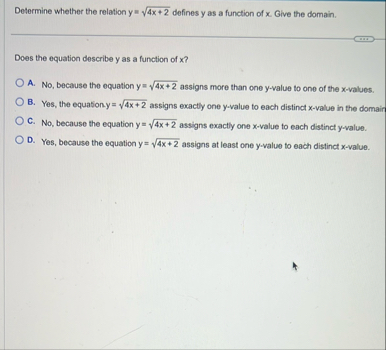 Determine whether the relation y = 4 x 2 2