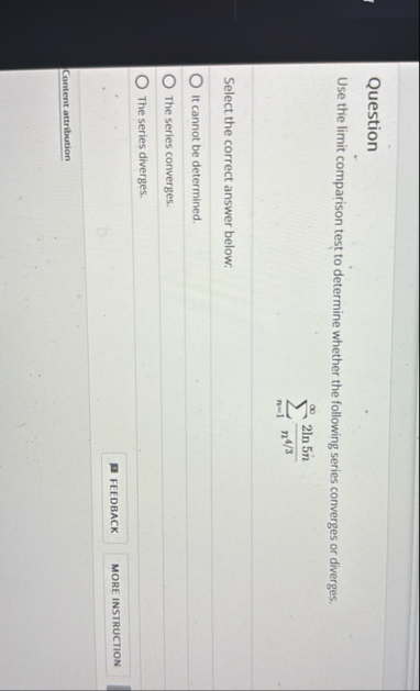 Question Use the limit comparison test to