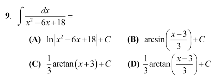 d x x 2 - 6 x + 1 8 = ( A ) l n | x 2 - 6 x + 1 8