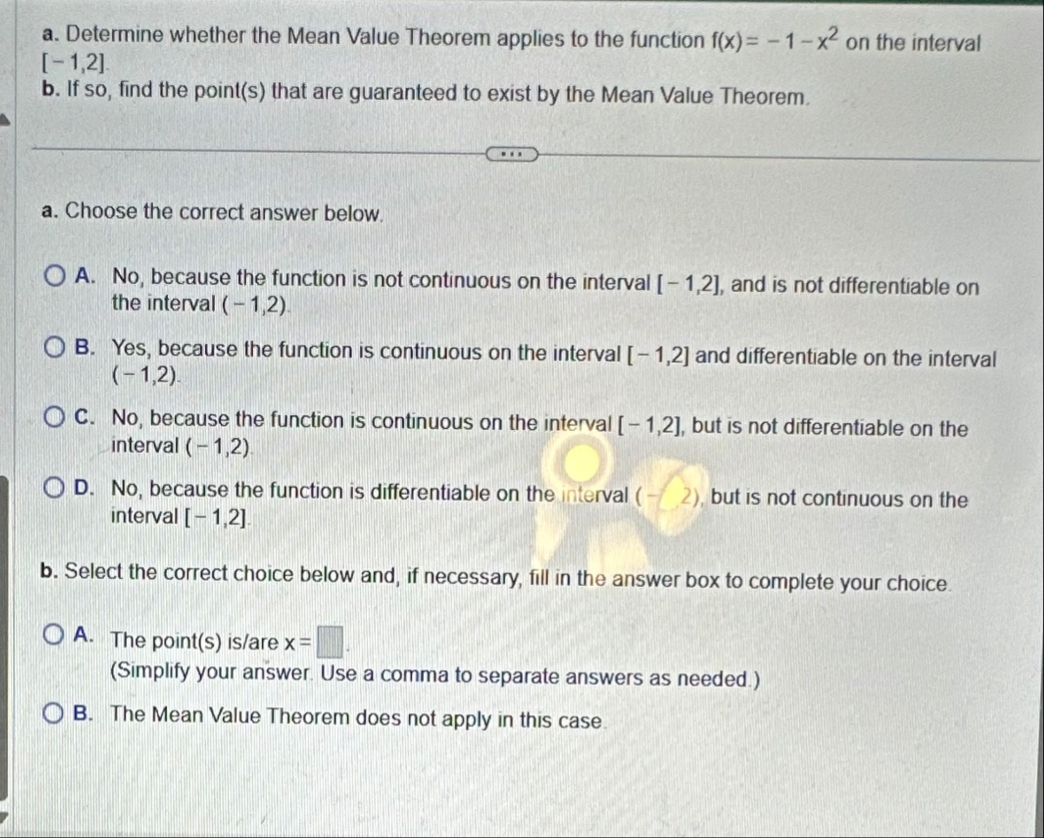 a . Determine whether the Mean Value Theorem