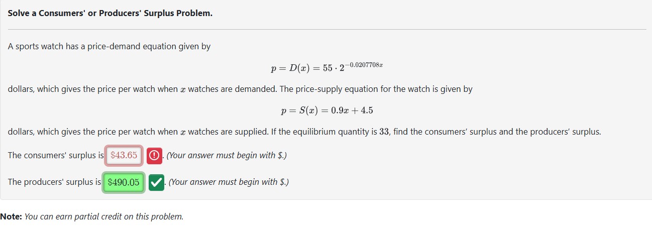 Solve a Consumers' o r Producers' Surplus