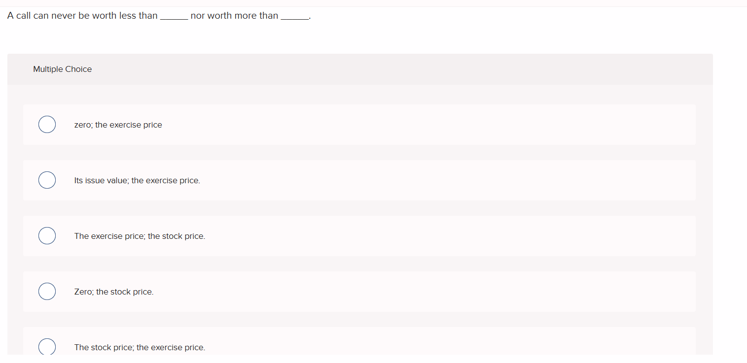 Multiple Choice zero; the exercise price Its