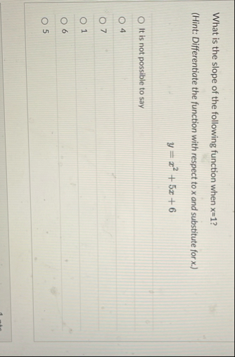 What is the slope of the following function when