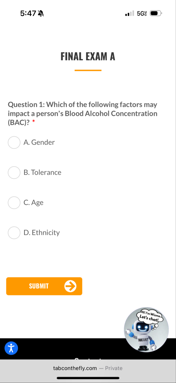 5 : 4 7 5 G FINAL EXAM A Question 1 : Which of