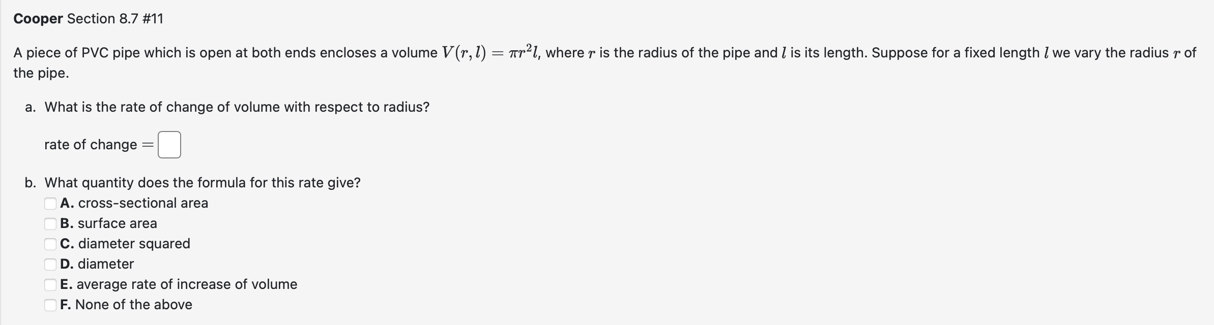Cooper Section 8 . 7 \ # 1 1 A piece of PVC pipe