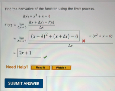 Find the derivative of the function using the