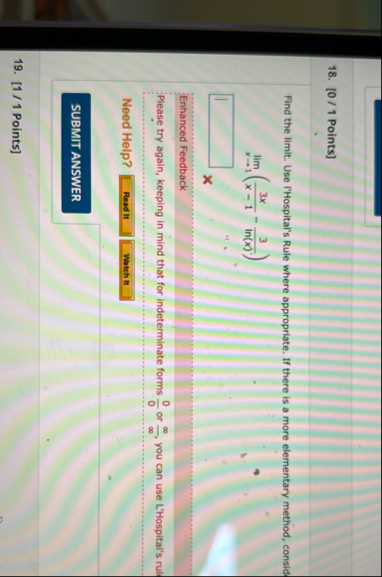 [ 0 / 1 Points ] Find the limit . Use