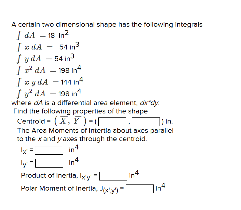 A certain two dimensional shape has the following
