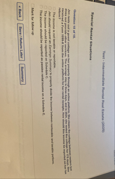 Test - Intermediate Rental Real Estate ( 2 0 2 5