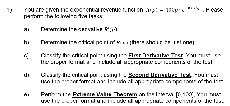 You are given the exponential revenue function \