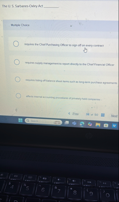 The U . S . Sarbanes - Oxley Act Multiple Choice