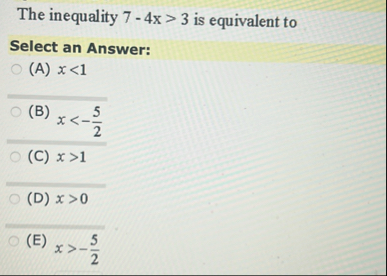 The inequality 7 - 4 x  style=