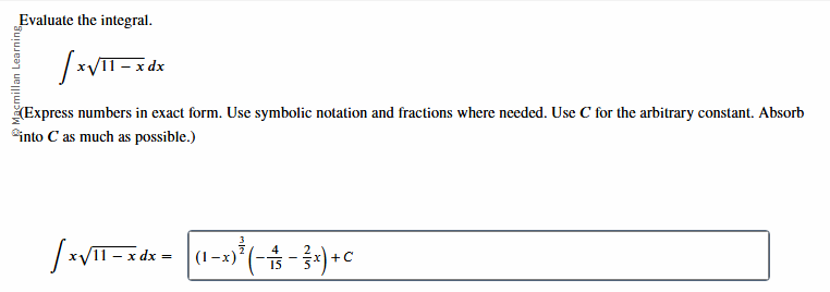 Evaluate the integral. x 1 1 - x 2 d x C for the