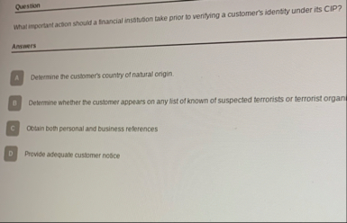Question What important action should a financial