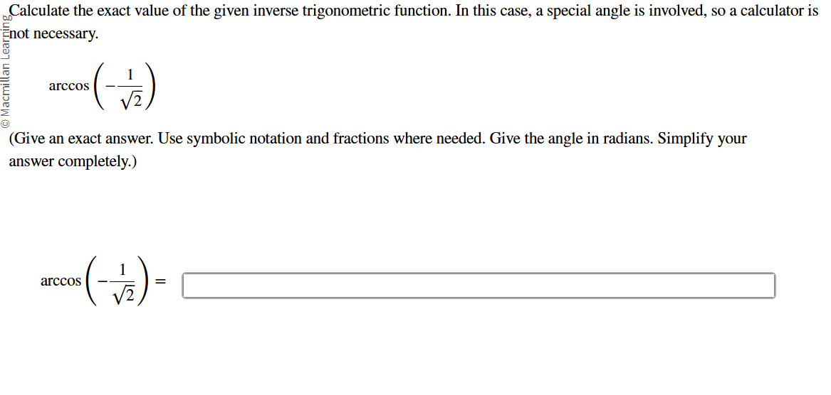 Calculate the exact value o f the given inverse