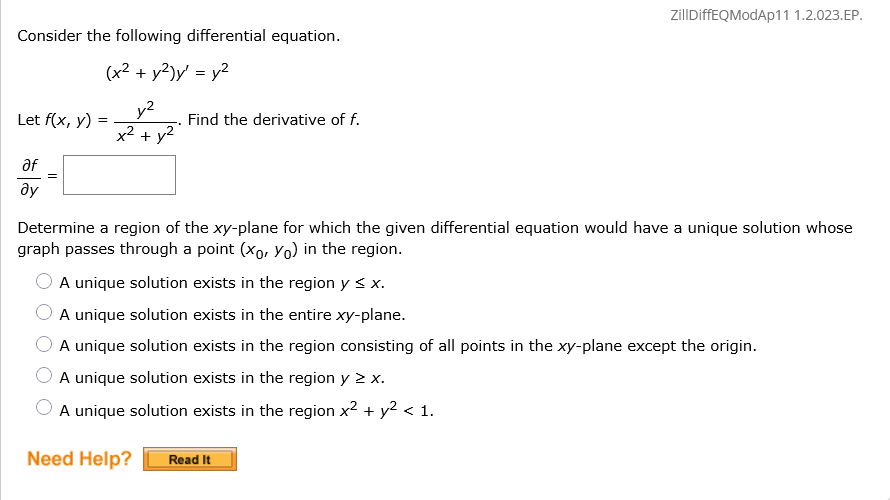 Consider the following differential equation. ( x
