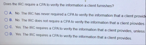 Does the IRC require a CPA to verify the